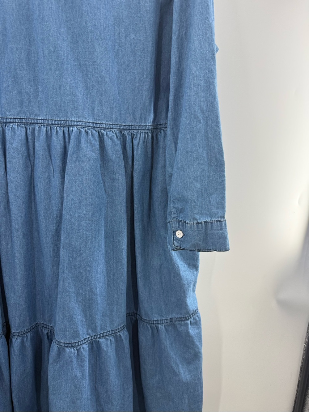 Blakeley Jessie Tiered Chambray Long Sleeve Midi Dress Boho Western Size 1X - Picture 5 of 9
